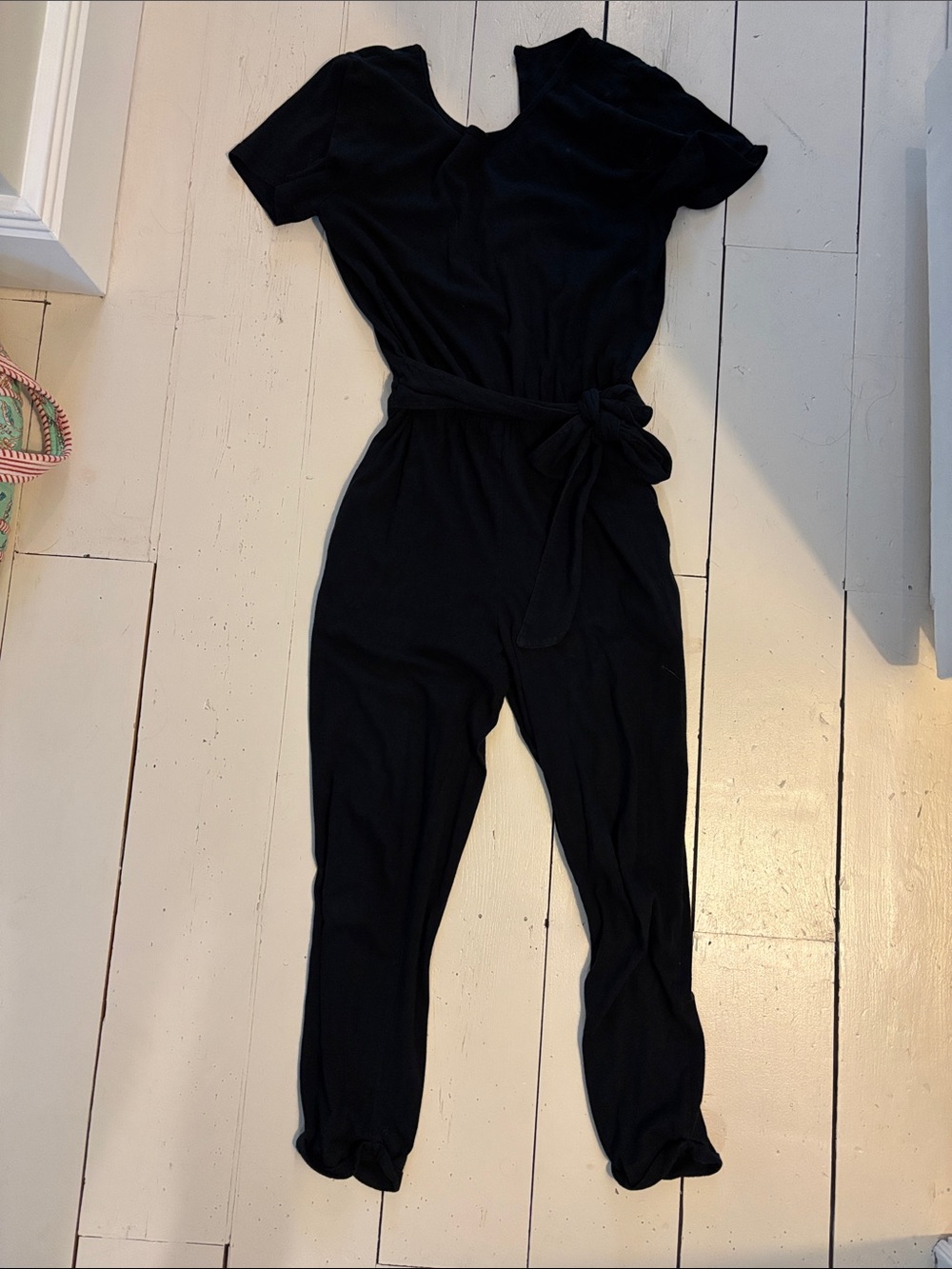 Smash and Tess Black Short-Sleeve Tie-Waist Jumpsuit